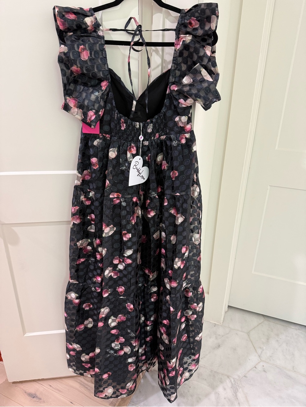 Buddy Love Black Maxi Dress with Pink and Cream Floral Print